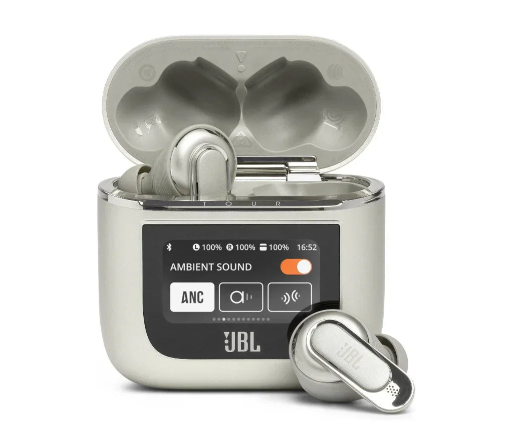 True Wireless Earbuds – Premium noise-cancelling earbuds with a smart touchscreen charging case for intuitive control and immersive sound.